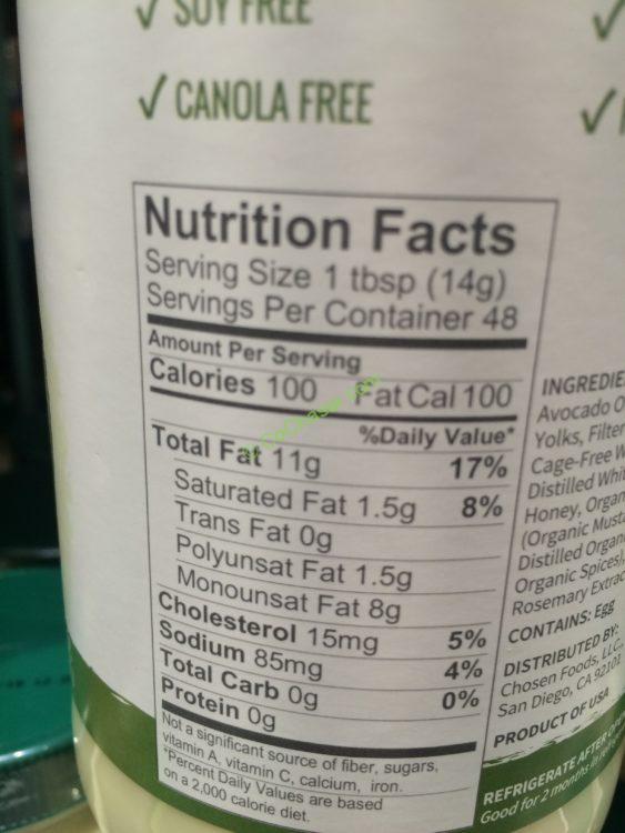 Costco1043469ChosenFoodsAvocadoOilMayonnaisechart CostcoChaser