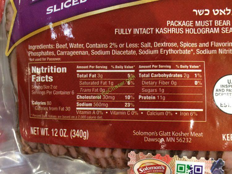 Solomon’s Glatt Kosher Sliced Pastrami 2/12 Ounce Packages CostcoChaser