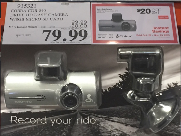 Cobra CDR-840 Drive HD Dash Camera W / 8GB Micro SD Card at Costco