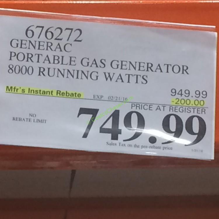 costco676272GeneracGP8000E8000WattElectricStartPortable