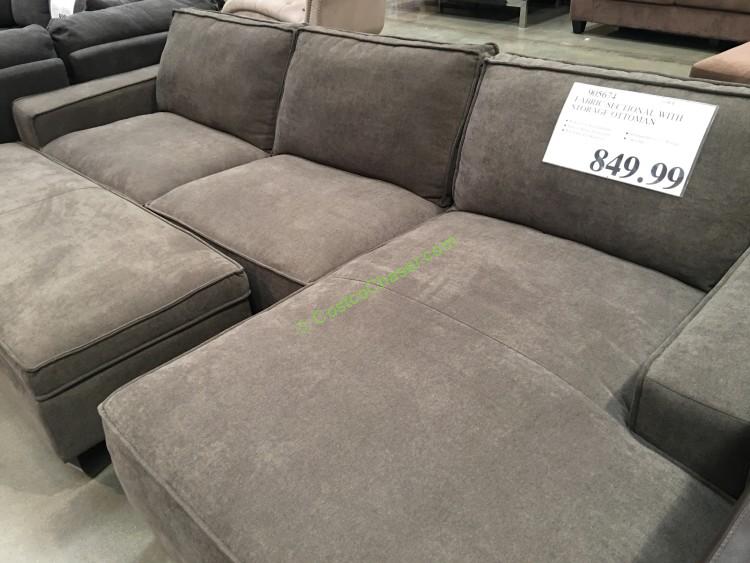 Fabric Sectional With Storage Ottoman