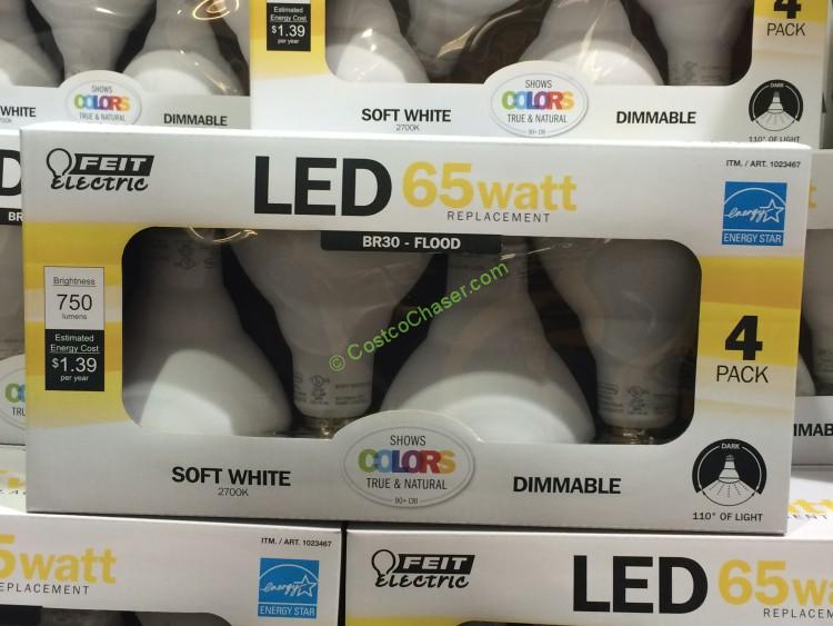 Feit Electric BR30 Dimmable Flood LED Light Bulb, 4 Pack