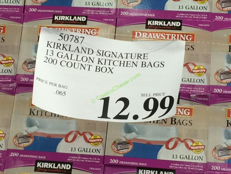 costco50787KirklandSignature 13GallonWhiteDrawstringKitchenBag