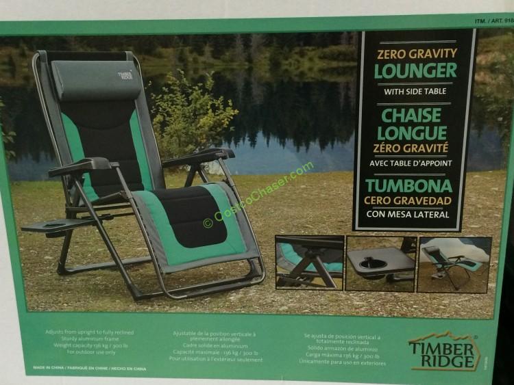 Costco 918343 Timber Ridge Zero Gravity Chair With Side Table Box