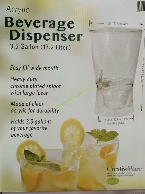 costco625137creativeware3.5gallowacrylicbeveragedispenserspec