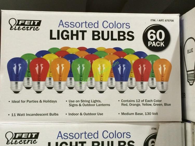 New Feit Electric 60 Pack Assorted Color Light Bulbs 5 Colors BULBS ONLY