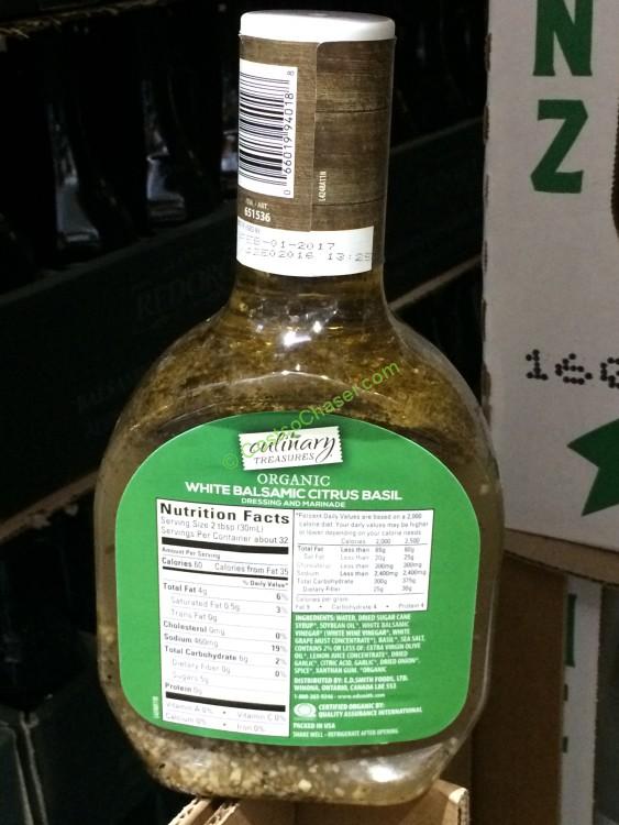 Culinary Treasures Organic Dressing White Balsamic Citrus 32 Ounce