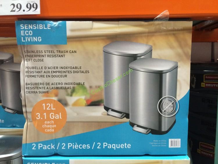 EKO USA 12L Stainless Steel Step Trash Can 2PK