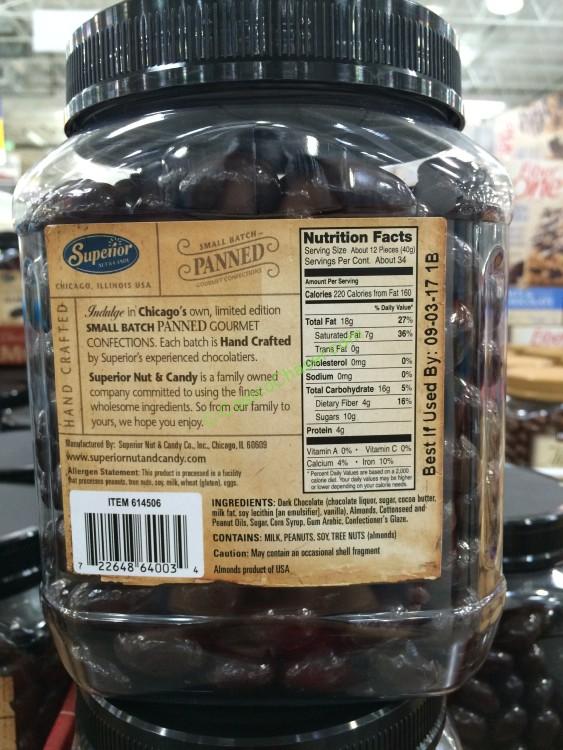 Costco614506SuperiorNutCandyDarkChocolateAlmondsback CostcoChaser