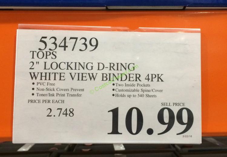 Tops 2” Locking DRing White View Binder 4PK CostcoChaser