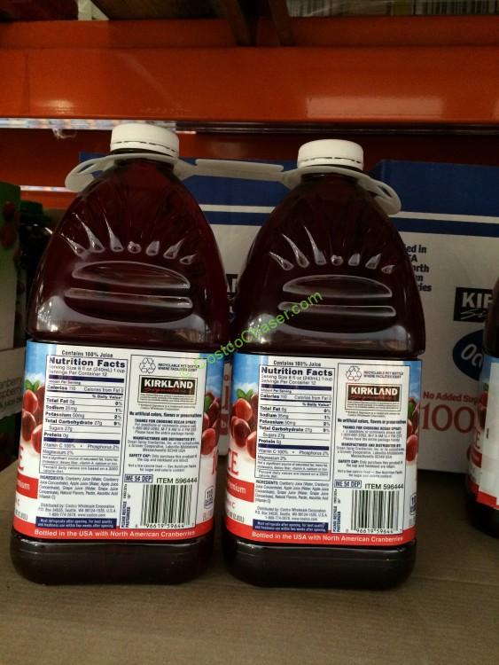 Kirkland Signature 100% Juice Cranberry 2/96 Bottles