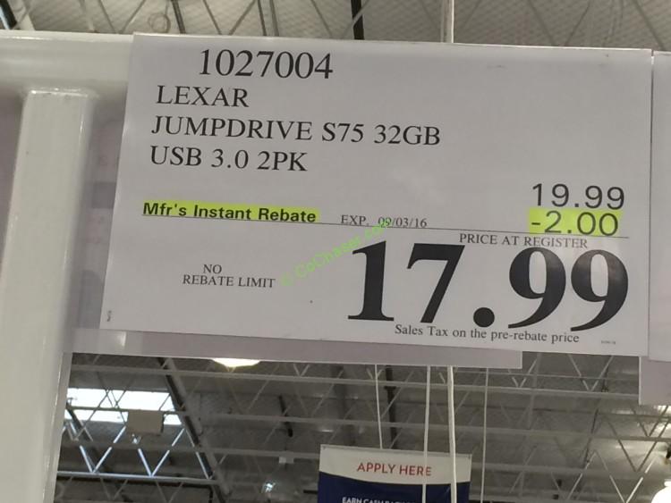 Costco1027004 LexarJumpDriveS7532GBUSB3 FlashDrivetag