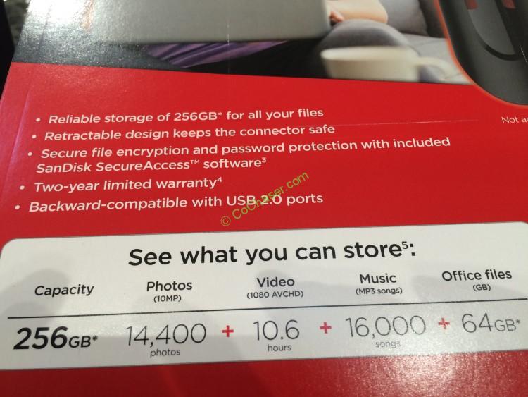 Costco1062187SandiskCruzerGlide256GBUSBFlashDrive3spec