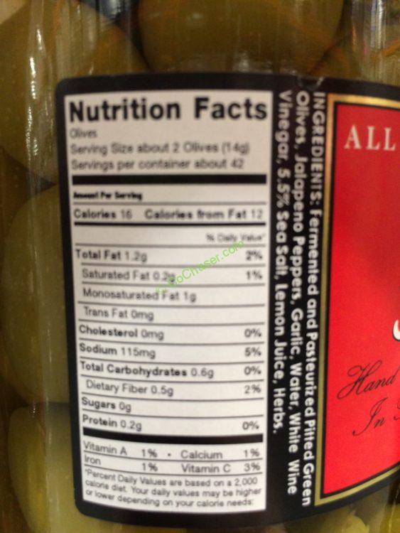 Tasso’s Garlic/Jalapeno Olives 35.27 Ounce Jar CostcoChaser