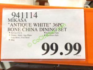 Costco-941114-Mikasa-Antique-White- 36PC-Bone-China-Dining-Set-tag