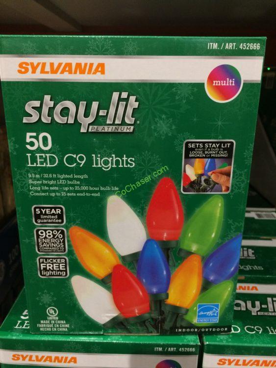 Sylvania Stay-lit 50 LED C9 Multi-color Christmas Lights NEW