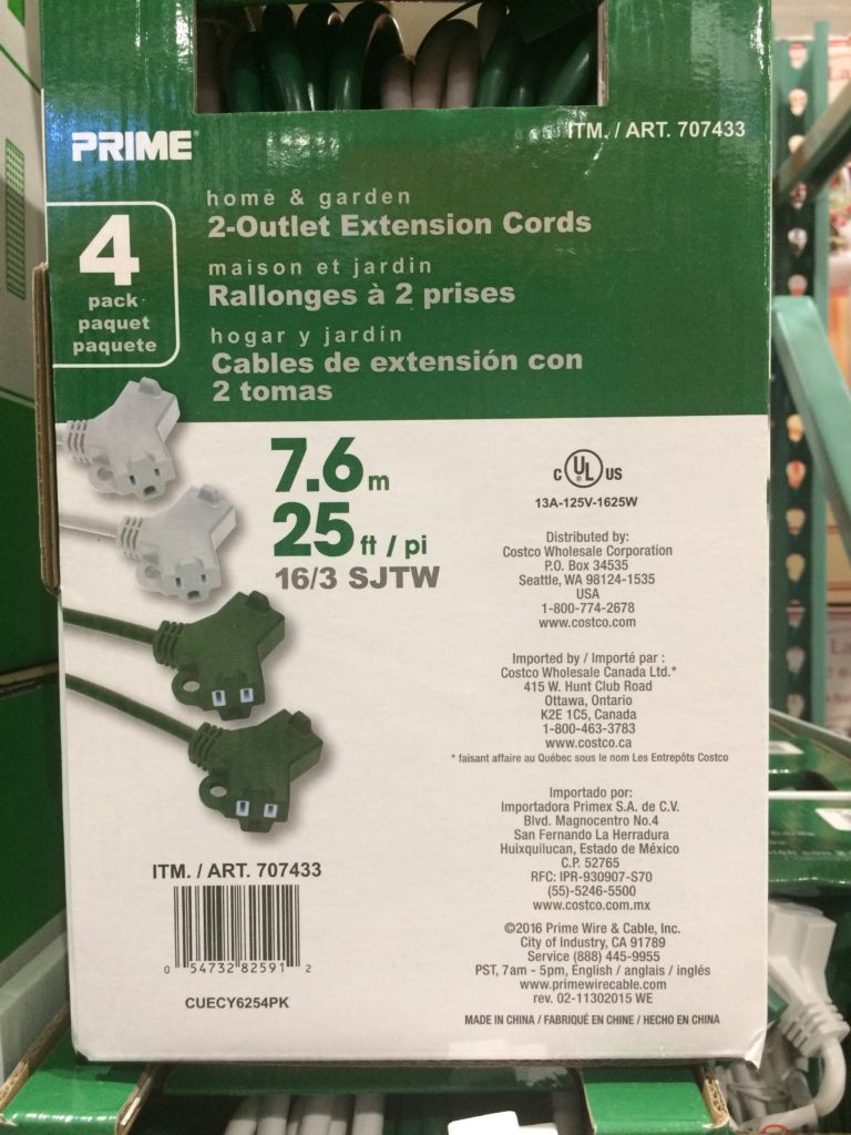 Costco707433Prime25FTExtensionCords4Packback CostcoChaser