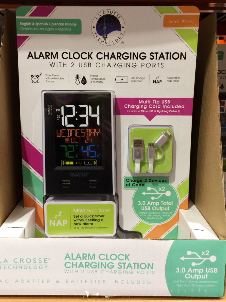 La Crosse Color LCD Alarm Clock with 2 USB Charging Ports and Cable