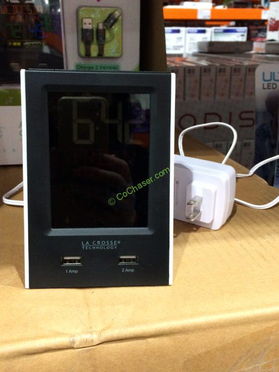 La Crosse Color LCD Alarm Clock with 2 USB Charging Ports and Cable