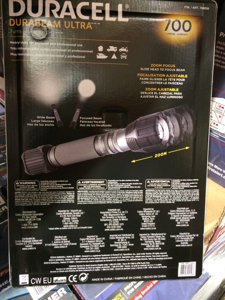 Costco708836Duracell2packLED700LumensFlashlightback CostcoChaser