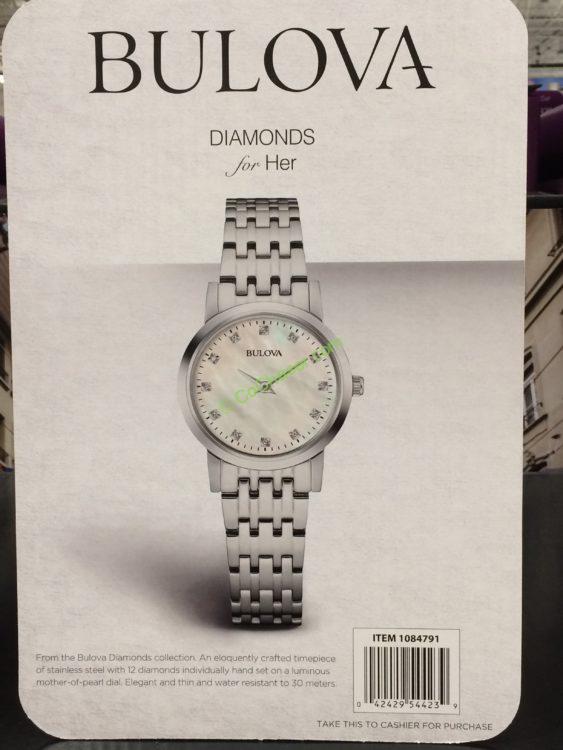 Bulova Stainless Steel Diamond Dial Women’s Watch, Model 96P175