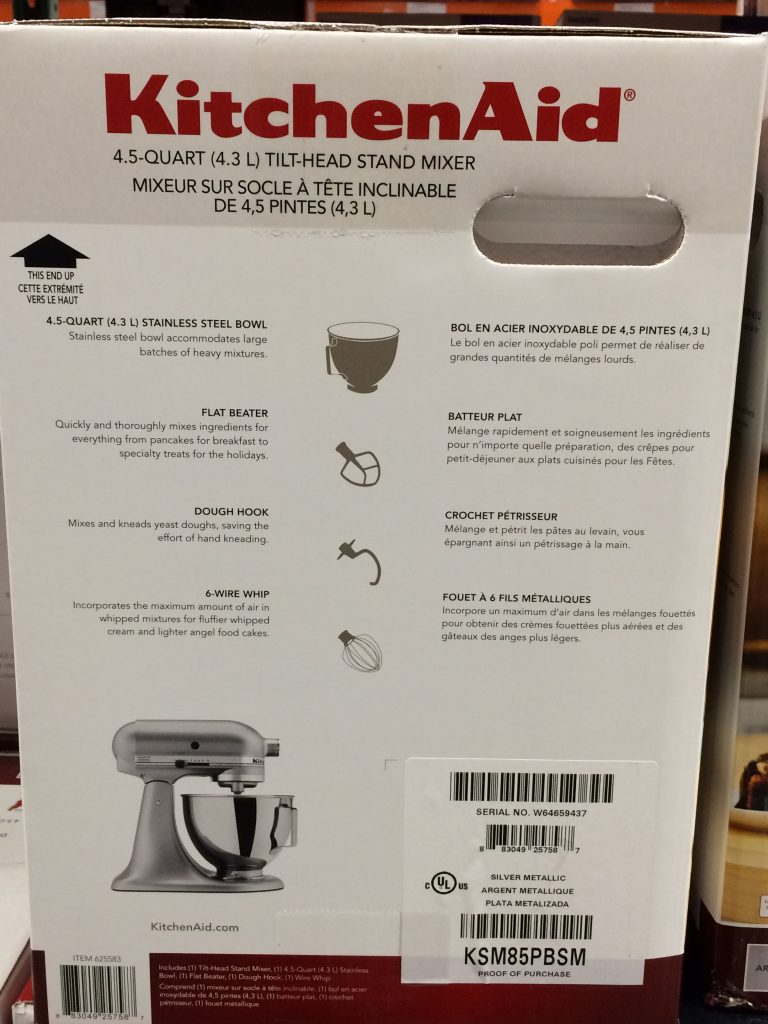 Costco625583KitchenAid4.5QTStandMixerwithTiltHeadback
