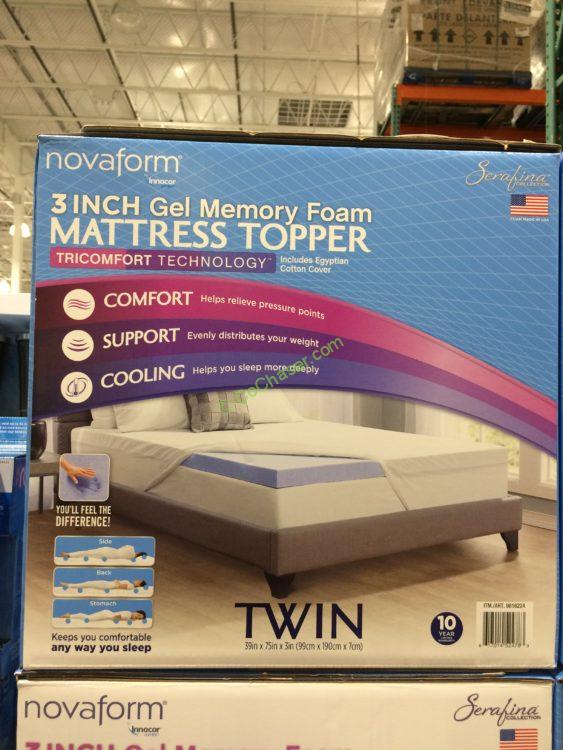 Novaform Serafina TriComfort 3” Gel Memory Foam Mattress Topper, Twin