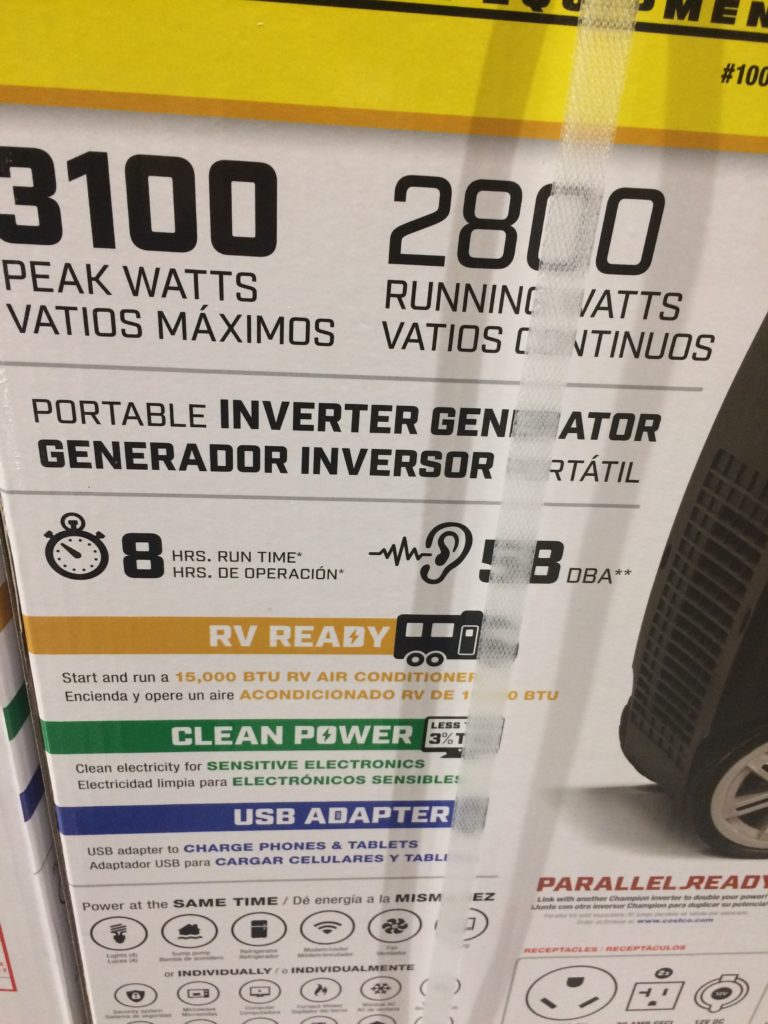 Champion Power Inverter Generator 2800 Running Watts, Model100158