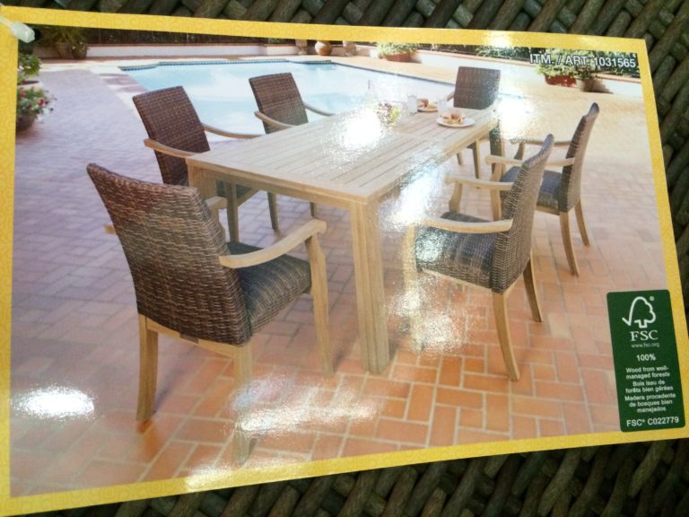 Costco10315657PCTeakDiningSetwithWovenStackingArmChairspic