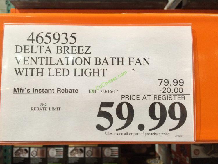 Delta Breez VFB80HLED2 Ventilation Bath Fan with LED Light CostcoChaser
