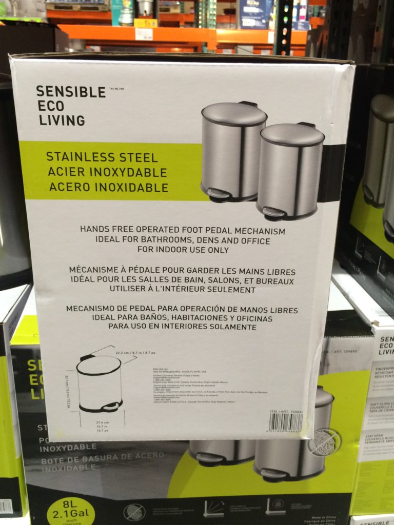 Costco709890SensibleEcoLliving8LStainlessSteelStepTrashCan