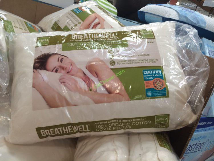 Breathewell Organic Cotton Cover Jumbo Pillow 2 Pack CostcoChaser