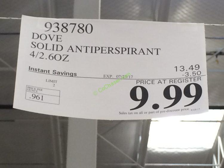 Costco938780DoveSolidAntiperspiranttag CostcoChaser