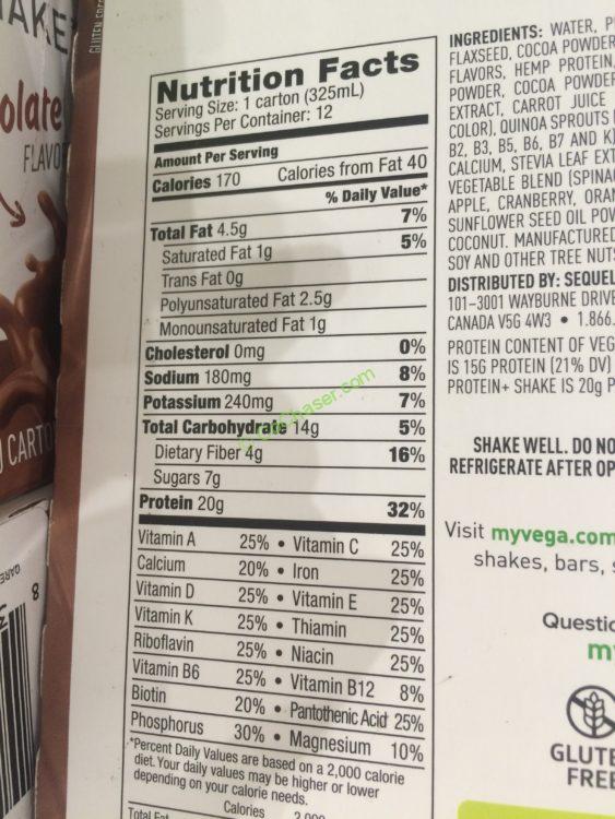 Costco 1138147 Vega Protein Shakes Chocolate Chart Costcochaser