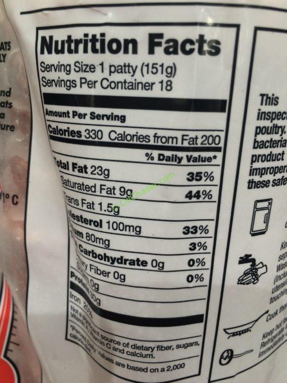 Costco88742KirklandSignatureGroundBeefPattieschart1 CostcoChaser