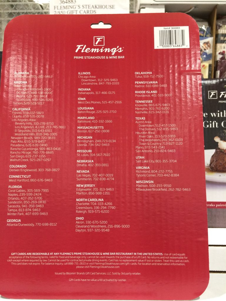 Costco364883Fleming’sSteakhouse250GiftCardsback CostcoChaser