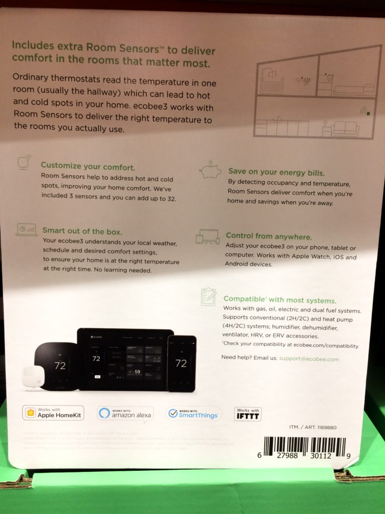 Costco1189880Ecobee3WifFiSmartThermostatwith3RoomSensorsback
