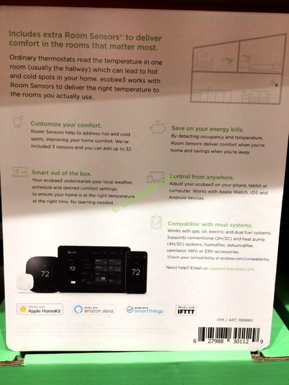 Costco1189880Ecobee3WifFiSmartThermostatwith3RoomSensorsback
