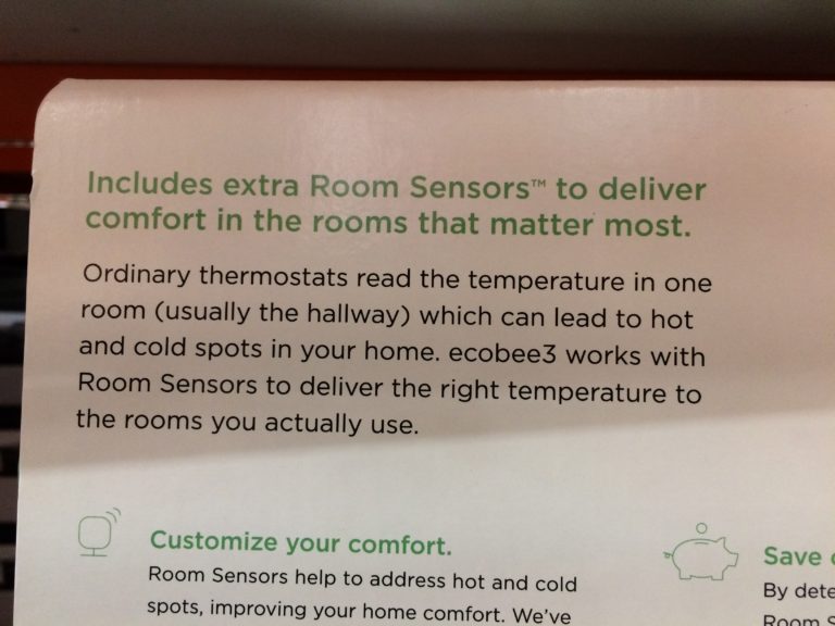 Costco1189880Ecobee3WifFiSmartThermostatwith3RoomSensorsspec