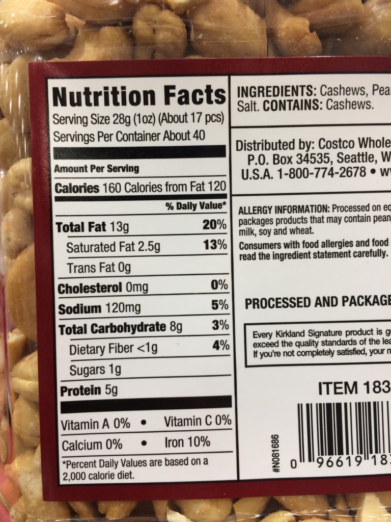 Costco18328KirklandSignatureFancyCashewschart CostcoChaser