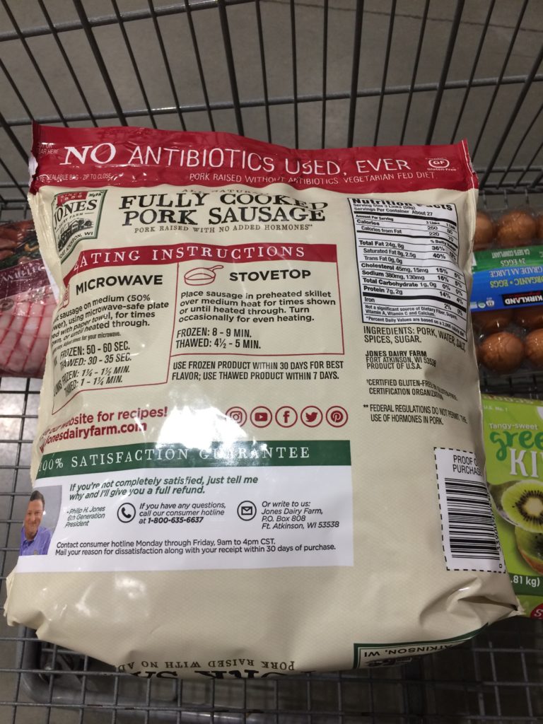 Costco1052377JonesDairyFarmPorkSausageLinksback CostcoChaser