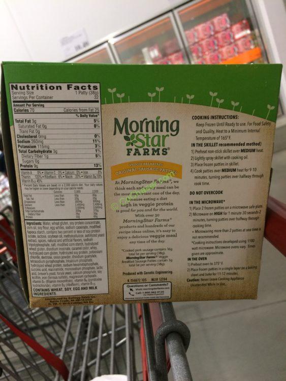 Costco422672MorningstarFarmsVeggieSausagePattiesback CostcoChaser