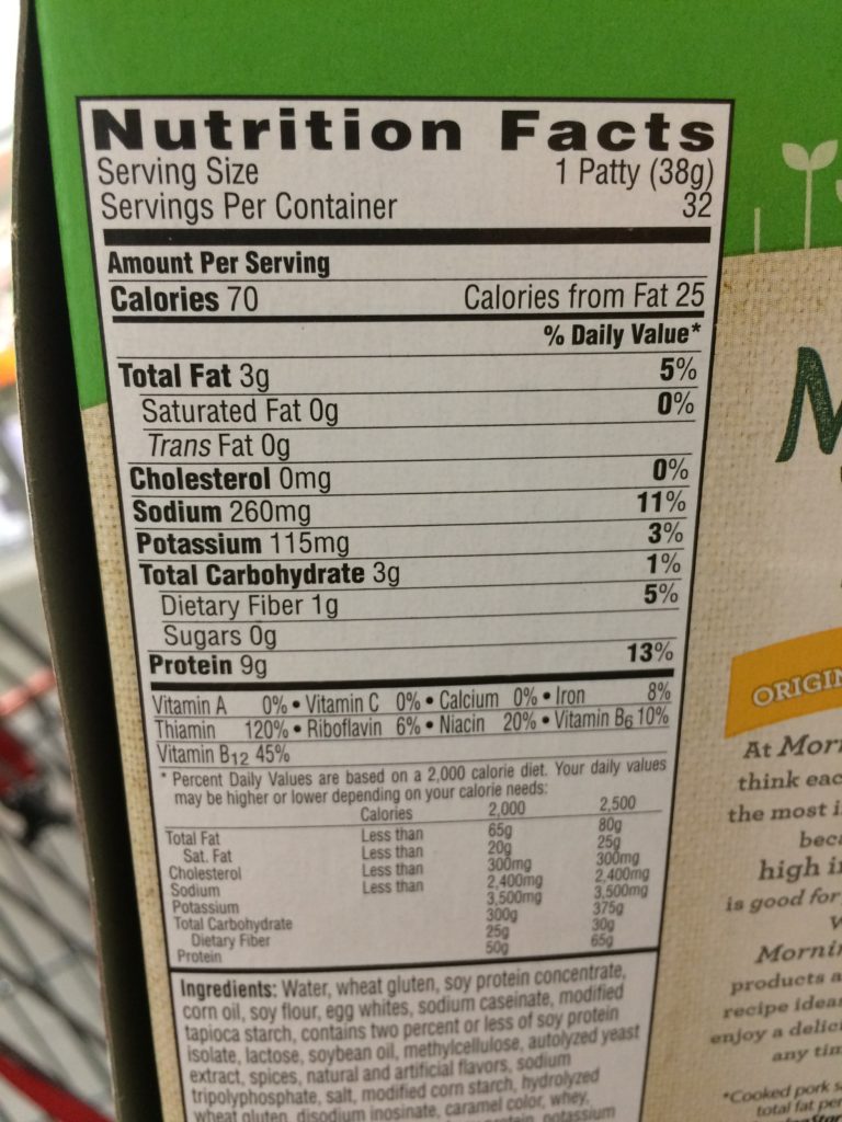 Costco422672MorningstarFarmsVeggieSausagePattieschart CostcoChaser