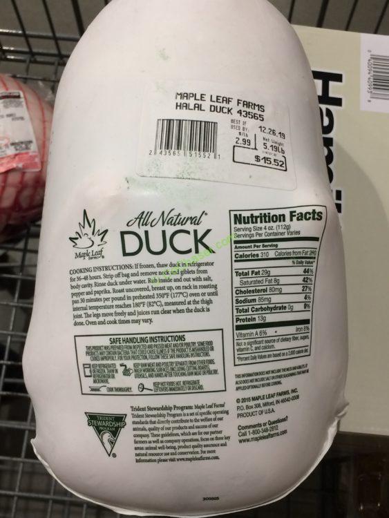 Costco43565MapleLeafFarmsWholeDuckHalalback CostcoChaser