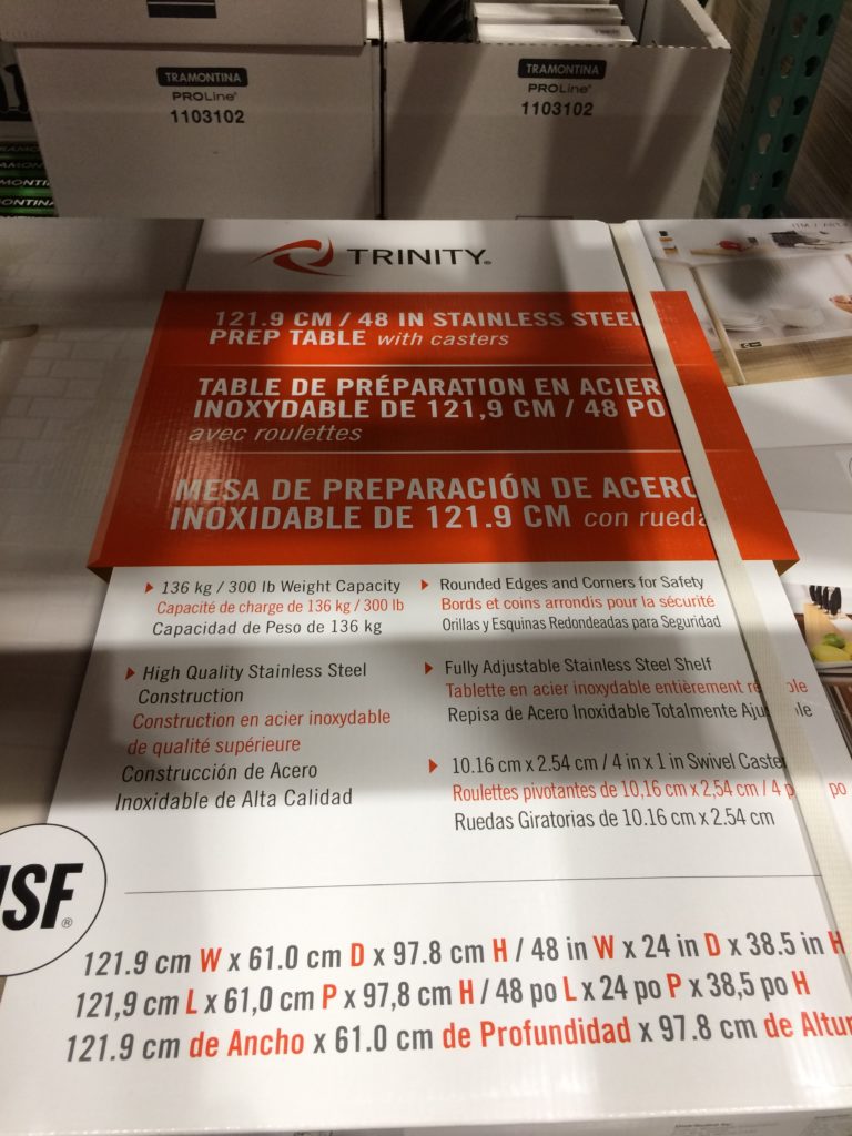Costco1049995TRINITYStainlessSteelPrepTablespec CostcoChaser