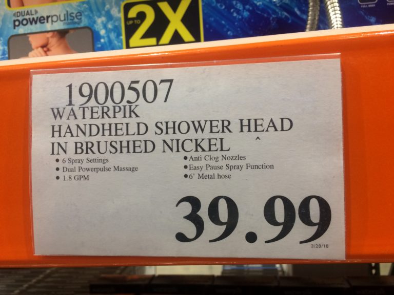 Costco1900507 WaterpikHandheldShowerHeadinBrushedNickeltag