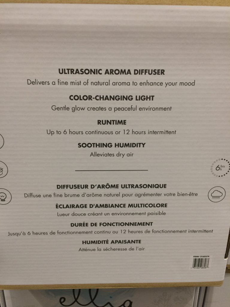 Costco2160574HomedicsElliaUltrasonicEssentialOilGlassDiffuserspec1 CostcoChaser