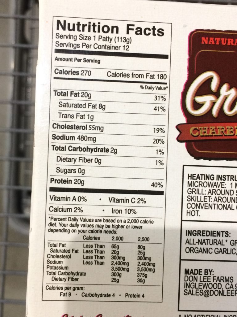 Costco1064808DonLEEFarmsGrassFedBeefPattieschart CostcoChaser