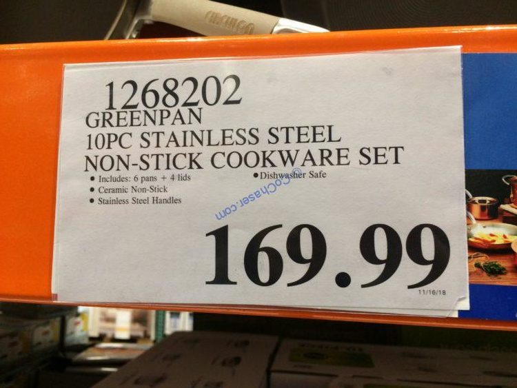 Costco1268202Greenpan10PCStainlessSteelNonstickCookwareSettag