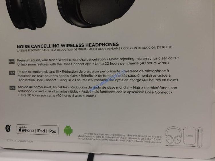 Costco1229939BoseNoiseCancelling Wireless Headphonesspec